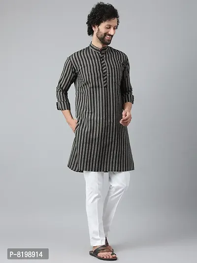 Beautiful Cotton Striped Black Kurta Pyjama Set For Men-thumb5