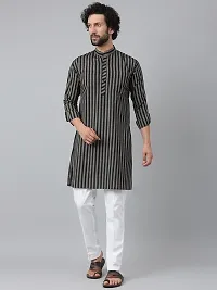 Beautiful Cotton Striped Black Kurta Pyjama Set For Men-thumb3
