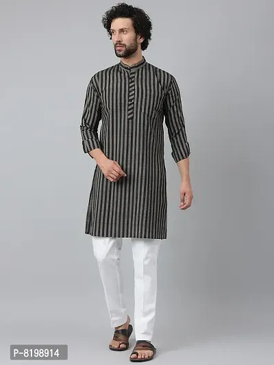 Beautiful Cotton Striped Black Kurta Pyjama Set For Men-thumb4