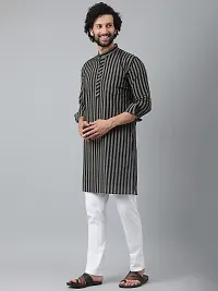 Beautiful Cotton Striped Black Kurta Pyjama Set For Men-thumb1