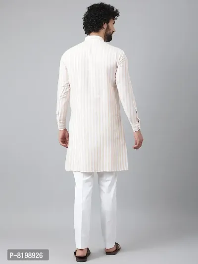 Beautiful Cotton Striped Beige Kurta For Men-thumb3