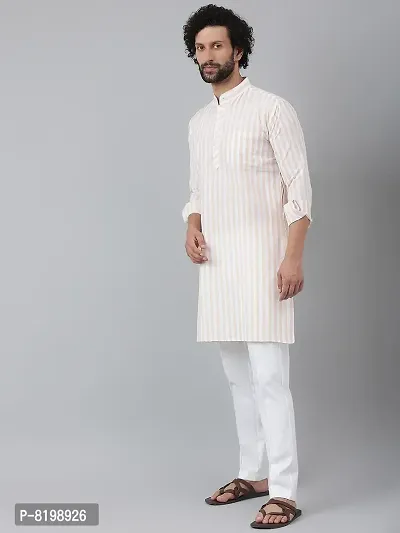 Beautiful Cotton Striped Beige Kurta For Men-thumb2