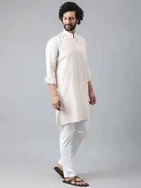 Beautiful Cotton Striped Beige Kurta For Men-thumb4