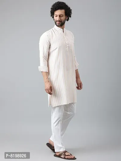 Beautiful Cotton Striped Beige Kurta For Men-thumb5