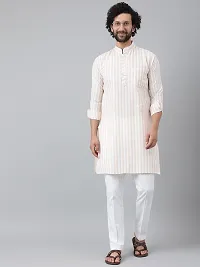 Beautiful Cotton Striped Beige Kurta For Men-thumb3