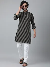 Beautiful Cotton Striped Black Kurta For Men-thumb3