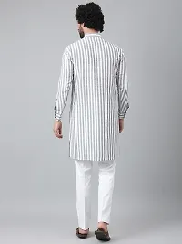 Beautiful Cotton Striped Grey Kurta For Men-thumb2