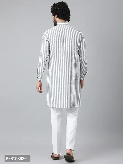 Beautiful Cotton Striped Grey Kurta For Men-thumb3