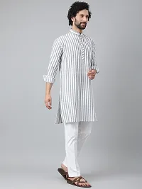 Beautiful Cotton Striped Grey Kurta For Men-thumb4