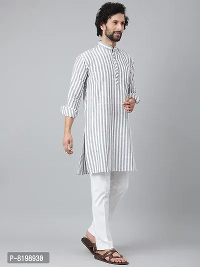 Beautiful Cotton Striped Grey Kurta For Men-thumb5