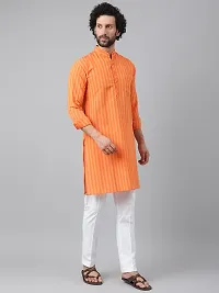 Beautiful Cotton Striped Orange Kurta For Men-thumb4