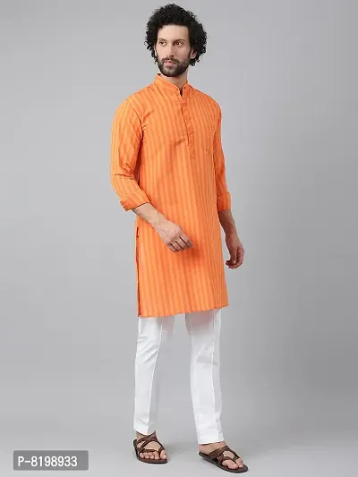Beautiful Cotton Striped Orange Kurta For Men-thumb5