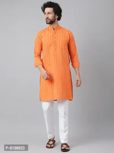 Beautiful Cotton Striped Orange Kurta For Men-thumb0