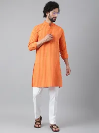 Beautiful Cotton Striped Orange Kurta For Men-thumb3