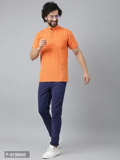 Beautiful Cotton Striped Orange Short Kurta For Men