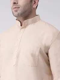 Reliable Beige Cotton Solid Mid Length Kurta For Men-thumb4