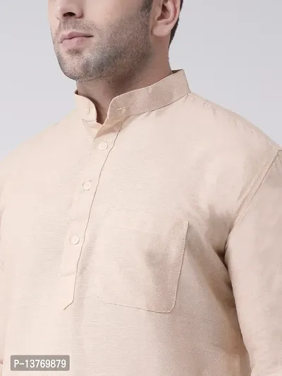 Reliable Beige Cotton Solid Mid Length Kurta For Men-thumb5