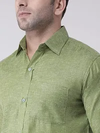 KHADIO Men's Linen Q1 Full Shirt Green-thumb4