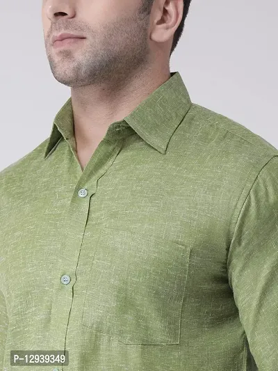 KHADIO Men's Linen Q1 Full Shirt Green-thumb5