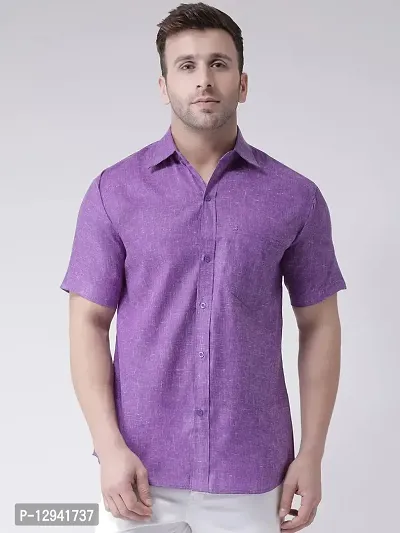 KHADIO Men's Linen D1 Half Shirt Purple
