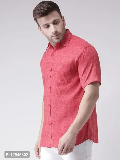 KHADIO Men's Linen C1 Half Shirt Red-thumb2