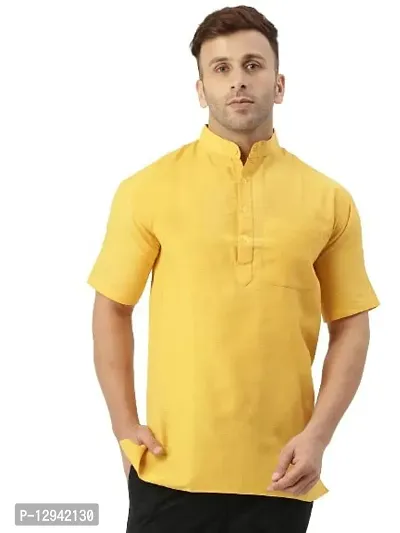 RIAG Men's Half Sleeves Mustard Yellow 1 Short Kurta-thumb0