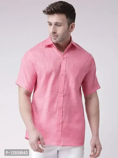 KHADIO Men's Linen S1 Half Shirt Pink
