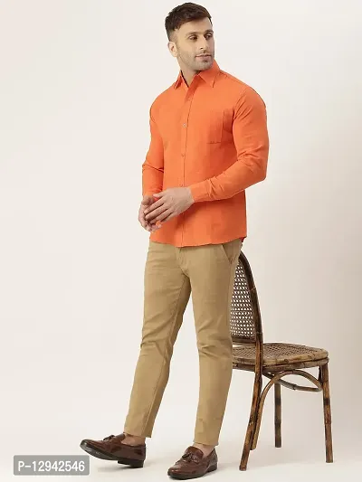 KHADIO Men's Orange Full Shirt-thumb5