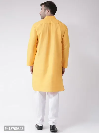 Reliable Yellow Cotton Solid Mid Length Kurta For Men-thumb3