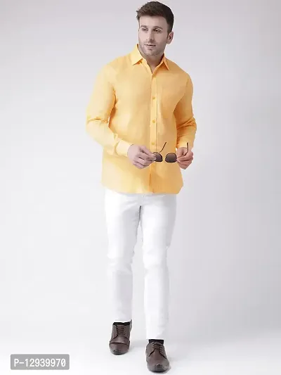 KHADIO Men's Linen H1 Full Shirt Yellow-thumb4