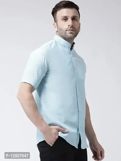 RIAG Men's Chinese Neck Half Sleeves Sky Blue Shirt-thumb3