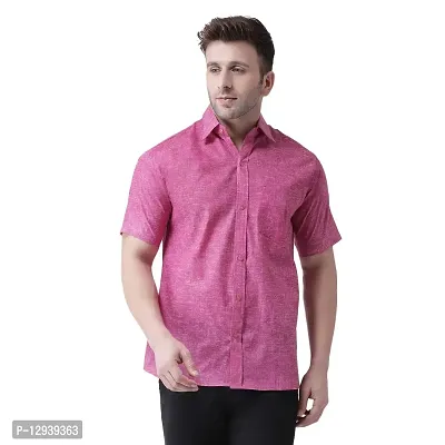 KHADIO Men's Linen K1 Half Shirt Purple-thumb0