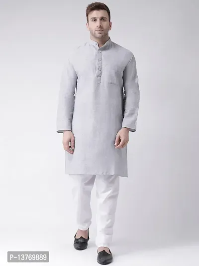 Reliable Grey Cotton Solid Mid Length Kurta For Men-thumb0