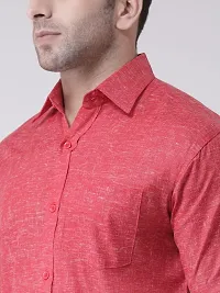 KHADIO Men's Linen C1 Half Shirt Red-thumb4