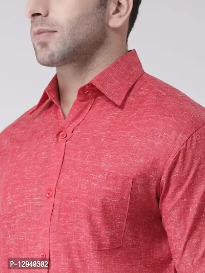 KHADIO Men's Linen C1 Half Shirt Red-thumb5