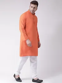 Reliable Orange Cotton Solid Mid Length Kurta For Men-thumb3