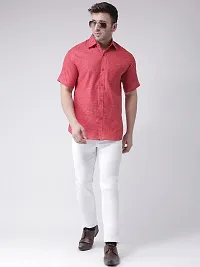 KHADIO Men's Linen C1 Half Shirt Red-thumb3