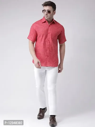 KHADIO Men's Linen C1 Half Shirt Red-thumb4