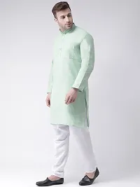 Reliable Green Cotton Solid Mid Length Kurta For Men-thumb1