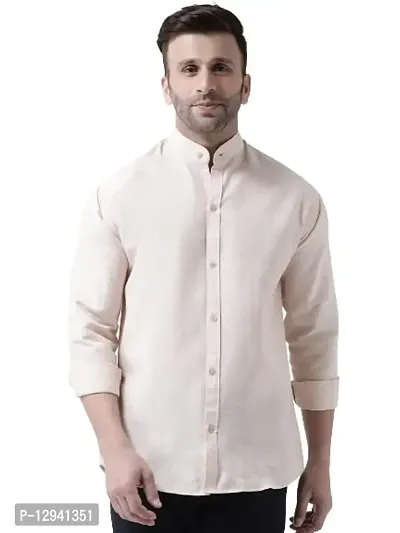RIAG Men's Chinese Neck Full Sleeves Almond Shirt Beige