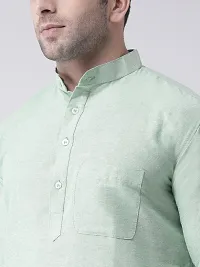 Reliable Green Cotton Solid Mid Length Kurta For Men-thumb4