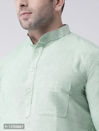 Reliable Green Cotton Solid Mid Length Kurta For Men-thumb5