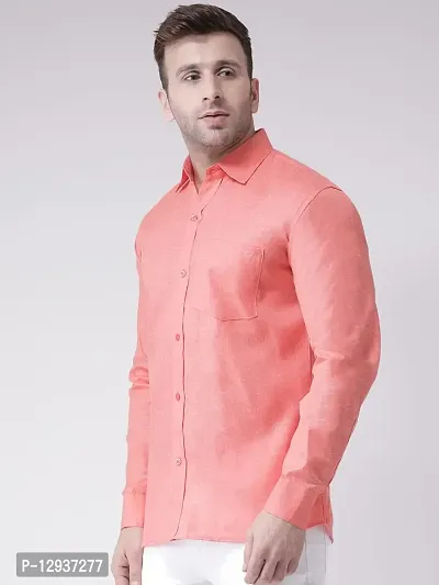 KHADIO Men's Linen B1 Full Shirt Orange-thumb2