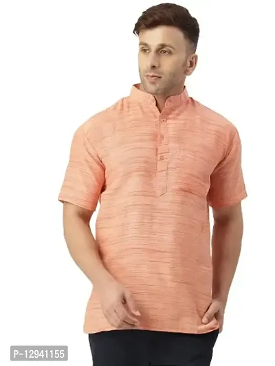 RIAG Men's Half Sleeves Orange Textured Short Kurta-thumb0