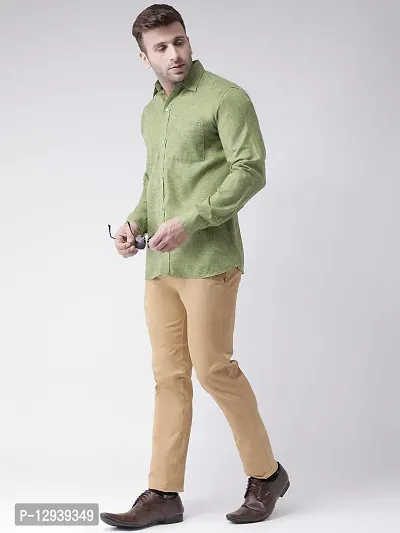 KHADIO Men's Linen Q1 Full Shirt Green-thumb4