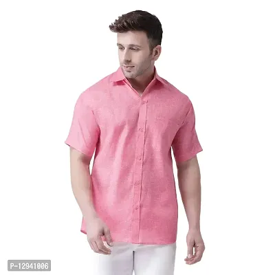 RIAG Men's Casual Linen S1 Half Sleeves Shirt Pink