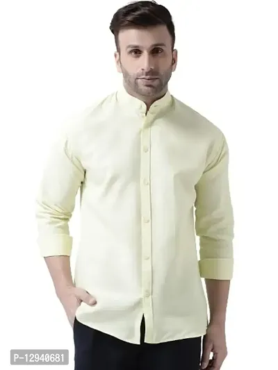 RIAG Men's Chinese Neck Full Sleeves Lemon Yellow Shirt