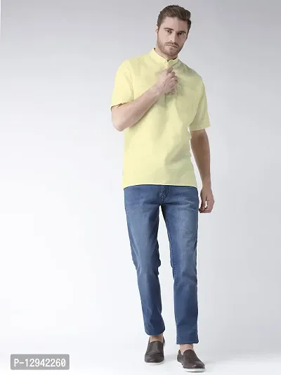 RIAG Men's Half Sleeves Lemon Yellow Short Kurta-thumb4