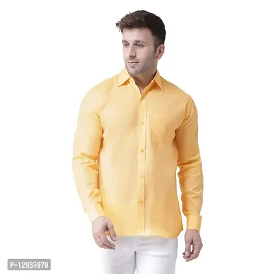 KHADIO Men's Linen H1 Full Shirt Yellow-thumb0