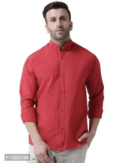 RIAG Men's Chinese Neck Full Sleeves Red Shirt